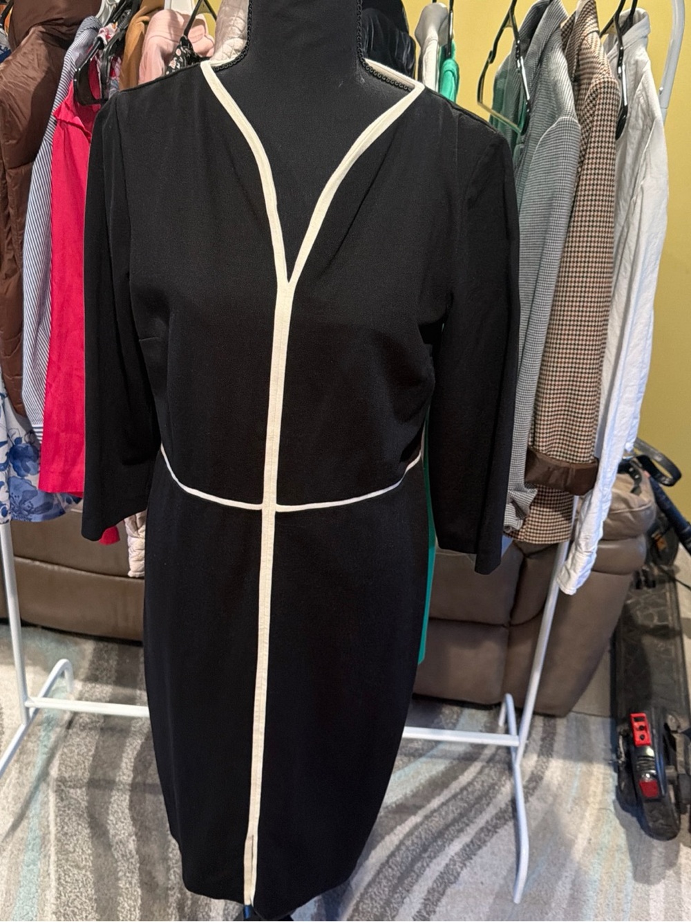 Talbots Black Midi Dress with Ivory Trim